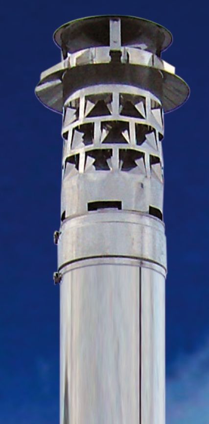 WINDKAT Schornsteinzugregulator auf einem doppelwandigen Edelstahlschornstein Killus-Technik.de