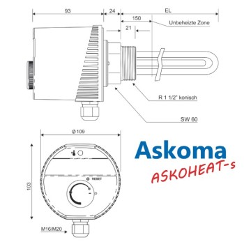 Preview: Askoma ASKOHEAT AHIR-BI-S-6.0 Einschraub-Heizkörper 6 kW Preview: Abmessungen