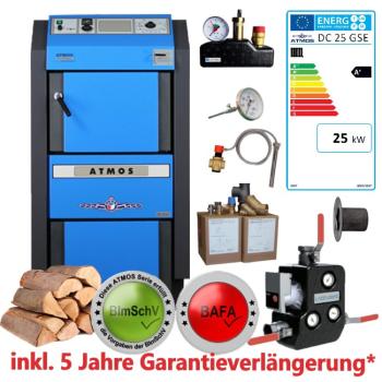 DC25GSE Kessel Paket ATMOS Holzvergaser Kesseltausch-Set mit Rücklaufanhebung, Kesselsicherheitsgruppe, thermischen Ablaufsicherung, Garantieverlängerung, Abgasthermometer, Anschlussset, BImSchV, BAFA, KfW