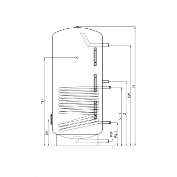 Masszeichnung TWL ES Speicher Edelstahl 1 Wärmetauscher
