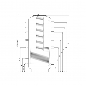 Hygiene-Kombispeicher KER 800 mit 1 Wärmetauscher und 180° Anschlüsse