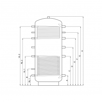 Pufferspeicher PR2 200 mit 2 Wärmetauscher und 180° Anschlüsse