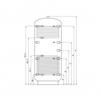 Pufferspeicher PR2 1000 mit 2 Wärmetauscher, Durchmesser 790 mm und 90° Anschlüsse