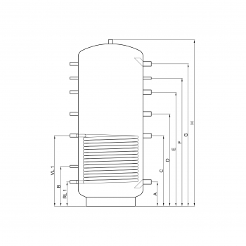 Pufferspeicher PR 500 mit 1 Wärmetauscher und 180° Anschlüsse