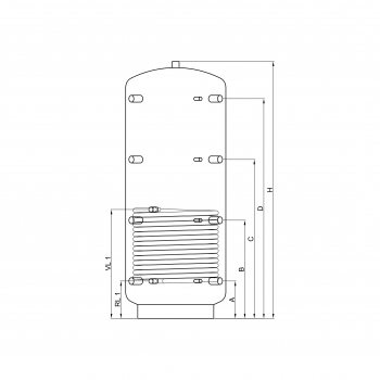 Pufferspeicher PR 1000 mit 1 Wärmetauscher, Durchmesser 790 mm und 90° Anschlüsse