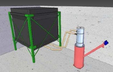 Volummax mit pneumatischer Saugereinheit und Zwischenbehälter.