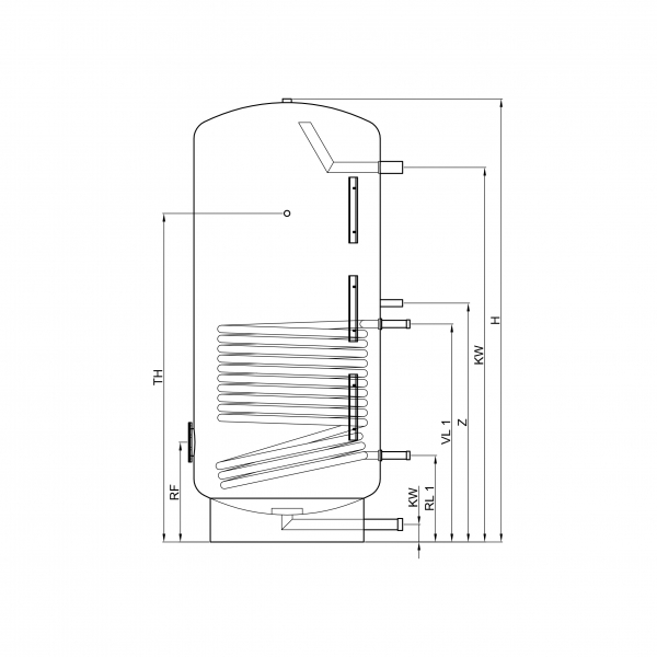 Masszeichnung TWL ES Speicher Edelstahl 1 Wärmetauscher