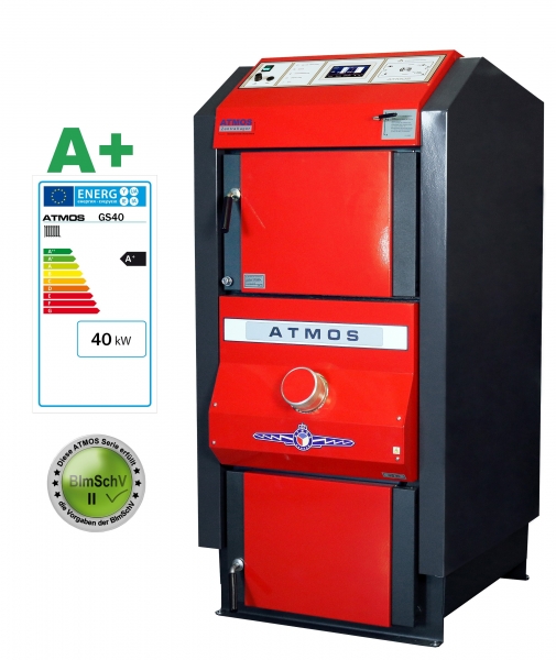 ATMOS Holzvergaser GS40 mit automatischer Zündung + ACD04 Heizkreisregler Energieeffizienzklasse A+